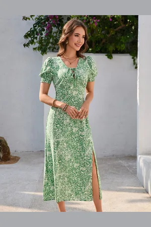 Merkloos Damesjurk Zomer V-hals Zomerjurk Maxi Korte Mouw met Bloemenpatroon Elegante Wikkeljurk Strandjurk Feestjurk Casual Jurk L