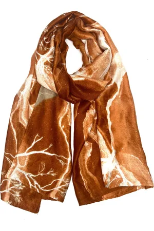 Merkloos Lange dames sjaal Cinja fantasiemotief wit goud cacao bruin