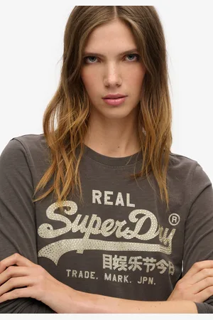 Superdry Embellished Vl Graphic T-shirt Met Lange Mouwen Grijs S Vrouw