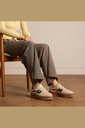 Manfield Dames - leren sneakers met suède details