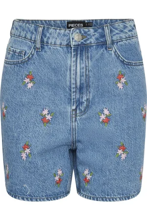 Pieces® Broek Pcsky Hw Embroidery Shorts 17148991 Light Blue Denim/embroidery Dames