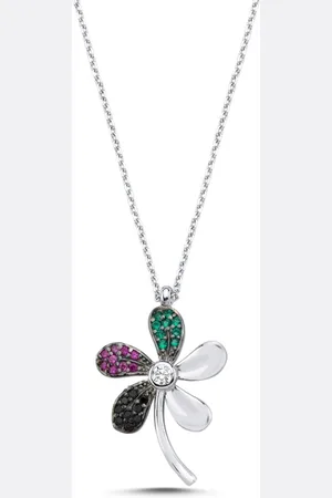 Zilver 925 Sterling en Daisy Ketting met Gekleurde Zirkonia – Bloemen Ketting | Dames Sieraden | Voorjaarssieraad | Gelukssymbool