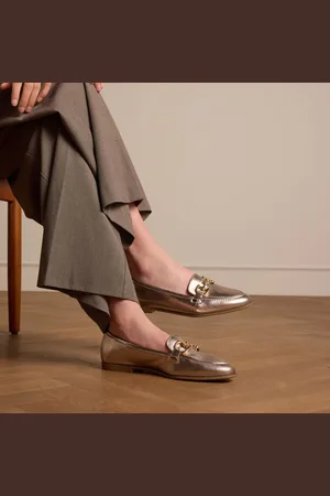 No Stress Dames - Gouden leren loafers met gouden chain