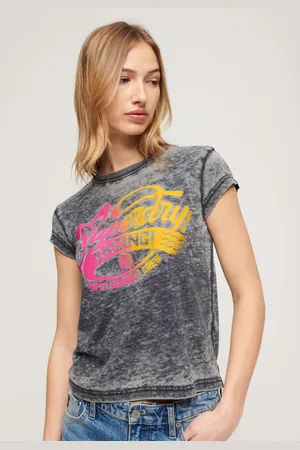 Superdry Fade Rock Graphic Cap Slv T-shirt Met Korte Mouwen Grijs S Vrouw