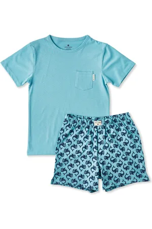Little Label Korte pyjama jongens - walvis groen - 122-128 / 8Y - extra zachte bio-katoen