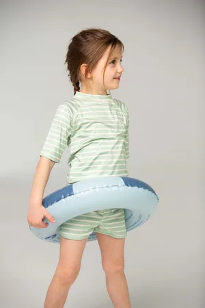 Ducksday UV-Zwemshirt voor kinderen - UV-werend UPF50+ - Rashguard met Korte mouwen - unisex - Andes - Muntgroen - maat 14 jaar