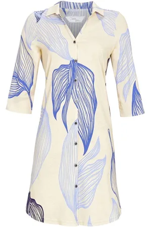 Ringella Doorknoopnachthemd blauwe bladeren -