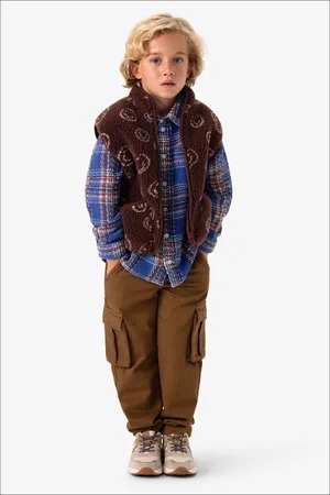 Sissy-Boy Donkerbruin teddy gilet met smileyprint