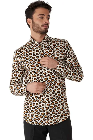 OppoSuits The Jag Shirt - Heren Carnavals Overhemd - Carnavalskleding - Toppers Outfit 2025 - Jaguar Tijger Panter Shirt - Beige