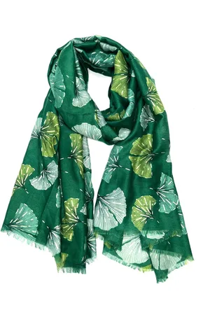 Merkloos Lange dames sjaal Ariana fantasiemotief smaragd donker lime goud amazon mos mint zwart