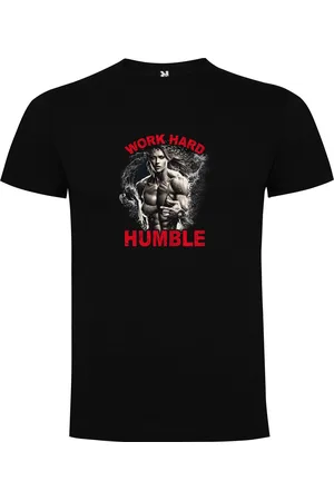 Merkloos Zwart T-Shirt met Kleurrijke print ??? Work Hard be Humble ??? Bodybuilden ??? Vrouw - Sport ??? Zet Door ??? Niet opgeven ??? Print Full Color