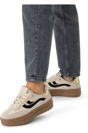Manfield Dames - leren sneakers met suède details