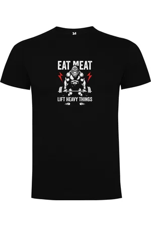 Merkloos Zwart T-Shirt met Kleurrijke print ??? Eat Meat Lift Heavy Things _ Goede voeding en til zware dingen??? Bodybuilden ??? Dumbell - Sport ??? Zet Door ??? Niet opgeven ??? Print Full Color