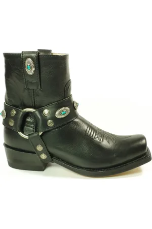 Sendra Boots 11070 Blues Dames Enkellaars Ibiza Gipsy Cowboy Western Vierkante Neus Platte Hak Rechte Schacht Afneembaar Spoor Turquoise Echt Leer