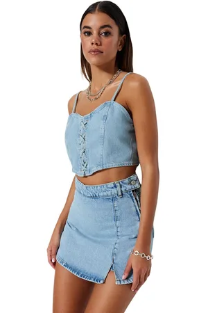 Trendyol Witte Spijkerrok Met Split En Short Twoss23Sr00091