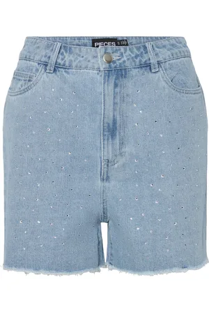 Pieces® Broek Pctamra Hw Rhinestone Denim Shorts 17157412 Light Blue Denim Dames