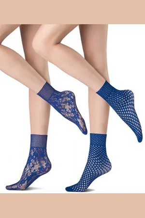 Oroblu 2 paar fishnet panty sokjes maat one size blauw