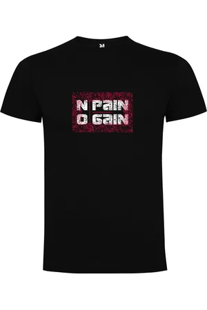 Merkloos Zwart T-Shirt met Kleurrijke print ??? No Pain No Pain ??? Bodybuilden ??? Dumbell - Sport ??? Zet Door ??? Niet opgeven ??? Print Full Color