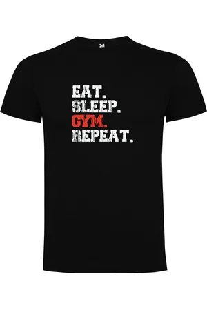Merkloos Zwart T-Shirt met Kleurrijke print ??? Eat Sleep GYM Repeat ??? Eet Slaap Sport Herhaal ??? Sport ??? Humor ??? Zet Door ??? Niet opgeven ??? Print Full Color