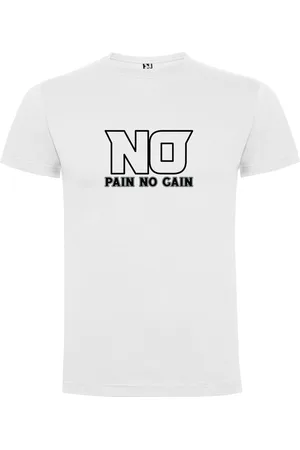 Merkloos Wit T-Shirt met Kleurrijke print ??? No Pain No Pain ??? Bodybuilden ??? Dumbell - Sport ??? Zet Door ??? Niet opgeven ??? Print Full Color