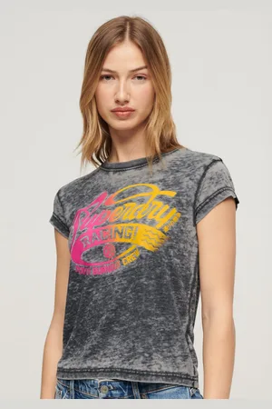 Superdry Fade Rock Graphic Cap Slv T-shirt Met Korte Mouwen Grijs 2XS Vrouw