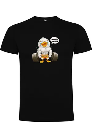 Merkloos Zwart T-Shirt met Kleurrijke print ??? No Pain No Pain ??? Bodybuilden ??? Dumbell - Sport ??? Humor ??? Zet Door ??? Niet opgeven ??? Print Full Color