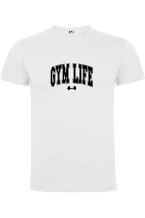 Merkloos Wit T-Shirt met Kleurrijke print ??? Gym Life ??? Op naar de Gym ??? Bodybuilden ??? Dumbell - Sport ??? Zet Door ??? Niet opgeven ??? Print Full Color