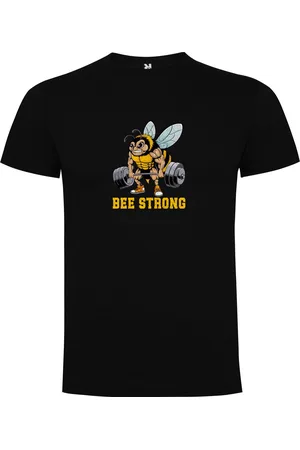 Merkloos Zwart T-Shirt met Kleurrijke print ??? Bee Strong ??? Bodybuilden ??? Dumbell - Sport ??? Humor ??? Zet Door ??? Niet opgeven ??? Print Full Color