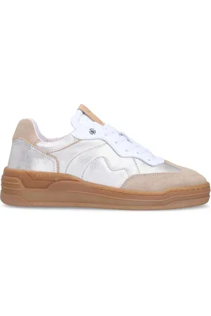 Manfield Dames - Zilveren leren sneakers met suède details