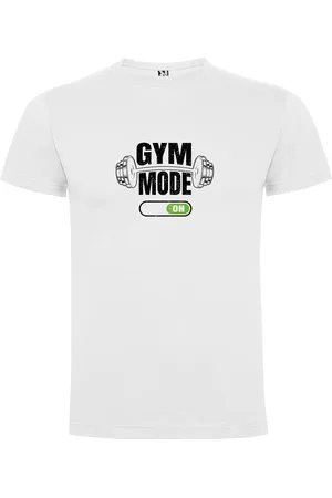 Merkloos Wit T-Shirt met Kleurrijke print ??? Gym Mode ON ??? Bodybuilden ??? Dumbell - Sport ??? Zet Door ??? Niet opgeven ??? Print Full Color