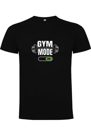 Merkloos Zwart T-Shirt met Kleurrijke print ??? Gym Mode ON ??? Bodybuilden ??? Dumbell - Sport ??? Zet Door ??? Niet opgeven ??? Print Full Color