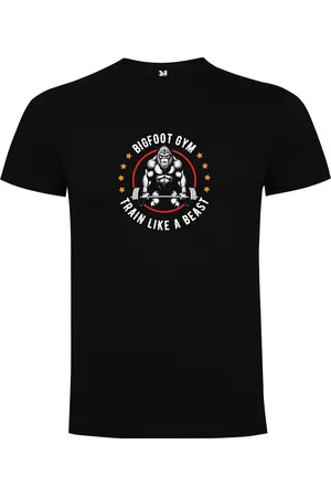 Merkloos Zwart T-Shirt met Kleurrijke print ??? Big Foot Gym Train like a beast ??? Train als een beest ??? Bodybuilden ??? Dumbell - Sport ??? Humor ??? Zet Door ??? Niet opgeven ??? Print Full Color