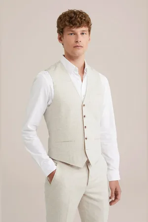 WE Fashion Heren Gilet van linnenmix met visgraatpatroon