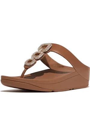 FitFlop Fino Crystal-Chain Leather Toe-Post Sandals