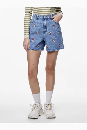 Pieces® Broek Pcsky Hw Embroidery Shorts 17148991 Light Blue Denim/embroidery Dames