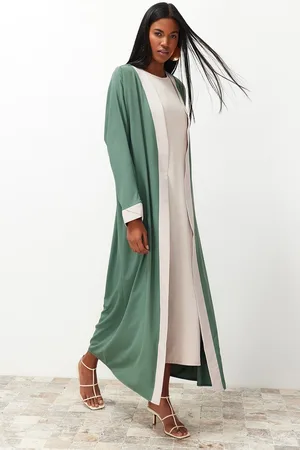 Trendyol Groene Kleurblok Lang Geweven Jurkloze Pet Uit Één Stuk & Abaya & Abaya Tctss24Kf00009