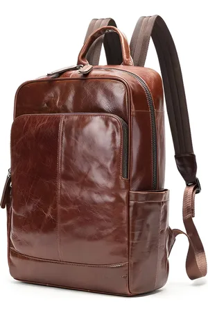 Merkloos CarryQuest® - Leren Heren Schoudertas - Echt Rundleer - Koeienhuid Reisrugzak - Klassiek - Computertas - Satchelrugzak - Koffie