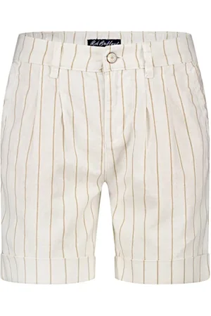Red Button Broek Cleo Short Cotton Linen Stripe Srb4574 Dark Sand Dames