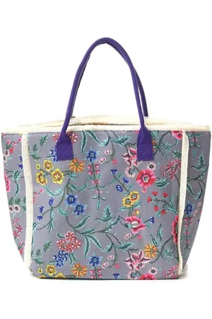 Merkloos Strandtas - Bloemenprint - boodschappentas - grijs - musthave