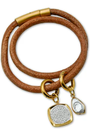 Marama Wikkelarmband - leer -kristallen - schelpensteen - damesarmband - cadeau dames