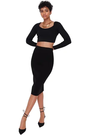 Trendyol Zwarte Midi-Kokerrok Van Gebreide Kleding Twoaw20Du0006