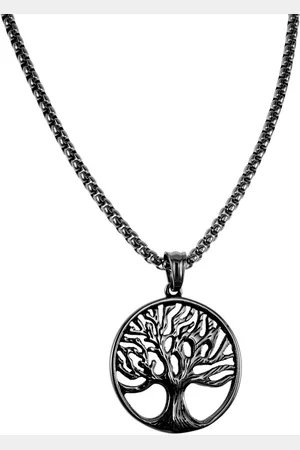 esde2 Jasseron-Ketting + 28mm Levensboom Hanger Unisex - Gepolijst RVS - Medaillon met Levensboom met Ketting 60cm x 3mm