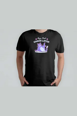 Build Your Brand Yoga First Chaos Later - T Shirt - cat - Funny - catlover - catlife - kitty - kat - kattenliefhebber - kattenleven - miauw -poesje