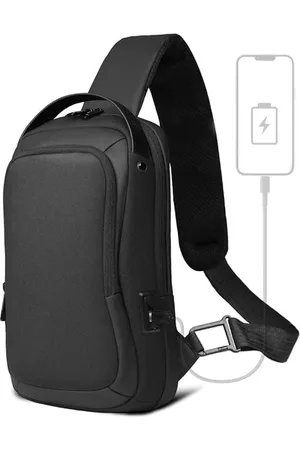 Merkloos Schoudertas voor heren, waterdichte borstzak voor 11,3 inch iPad Business Sling Bag met USB-aansluiting, diefstalbestendig, crossbody tas, kleine schoudertas voor heren, voor vrije tijd, werk, universiteit, reizen,