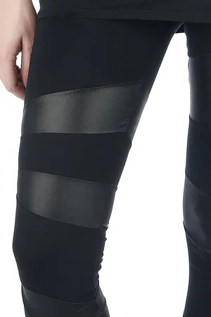 EMP Zwarte legging met leren inzet Vrouwen - L