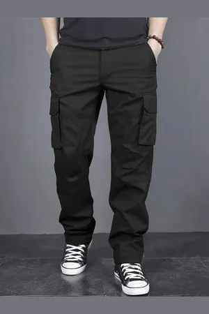Merkloos Klassiek Ontwerp Effen Kleur Geplooide Zak Heren Rechte Pijpen Broek met Trekkoord Taille voor Wandelen, Vissen en Straatmode
