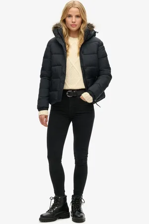 Superdry Kort pufferjack met capuchon met imitatiebont - Dames - Gewatteerde jassen