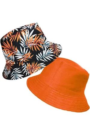 Merkloos 2-in-1 Bucket Hat – Tropical Print & Effen Oranje | UV 50+ Bescherming - Zomerse Bucket hat - UV filter bucket hat - Bucket Hat voor Koningsdag