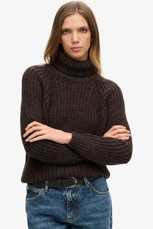 Superdry Wijdvallende gebreide coltrui met stiksels - Dames - Sweaters