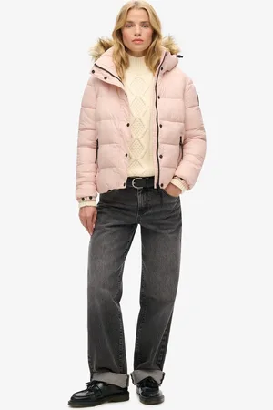 Superdry Kort pufferjack met capuchon met imitatiebont - Dames - Gewatteerde jassen
